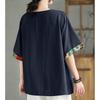 Vintage Bedrucktes Oberteil Locker Kurzärmeliges T-Shirt Damen Sommer O-Ausschnitt Lässig Einsätze Tasche Tee Tops Weiblich 2025 Neu
