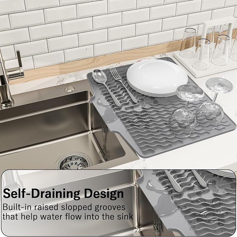 Silicone Dish Drying Mat With Drain Lip 15.6'' X 12.9'' Silicone Dish Drying Mat For Kitchen Counter, Sink Drying Mat