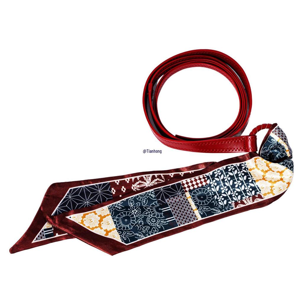 Red Silk Scarf Belt & Retro Lace-Up Waist Accessory: Thin Leather Belt for Women's Jeans & Skirts