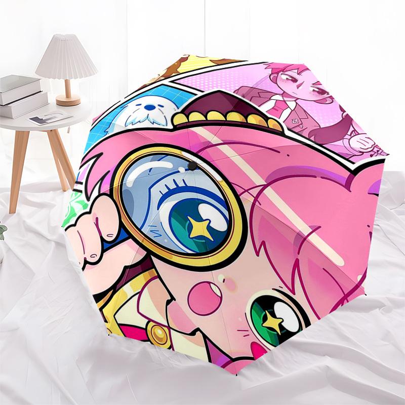 1 Stück Automatisches Öffnungsregenschirm mit Niedlichen Anime-Charakteren, Faltbares Design, Eisenrahmen, Für den Außenbereich, Perfektes Geschenk für Fans, Reisende, Tägliche Nutzung.P081