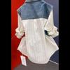 Korean Design Sense Striped Denim Jackets Shirt Women Spring Summer Splicing Fake Two Pieces Shirt Top Ladies