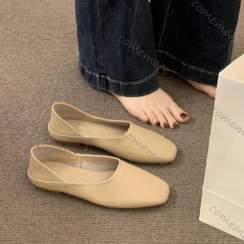 Fashion Comemore Women's Slip on Leather Loafers 2025 Spring Autumn Ballet Flat Shoes Ladies Casual Round Toe Casual Soft Sole Flats