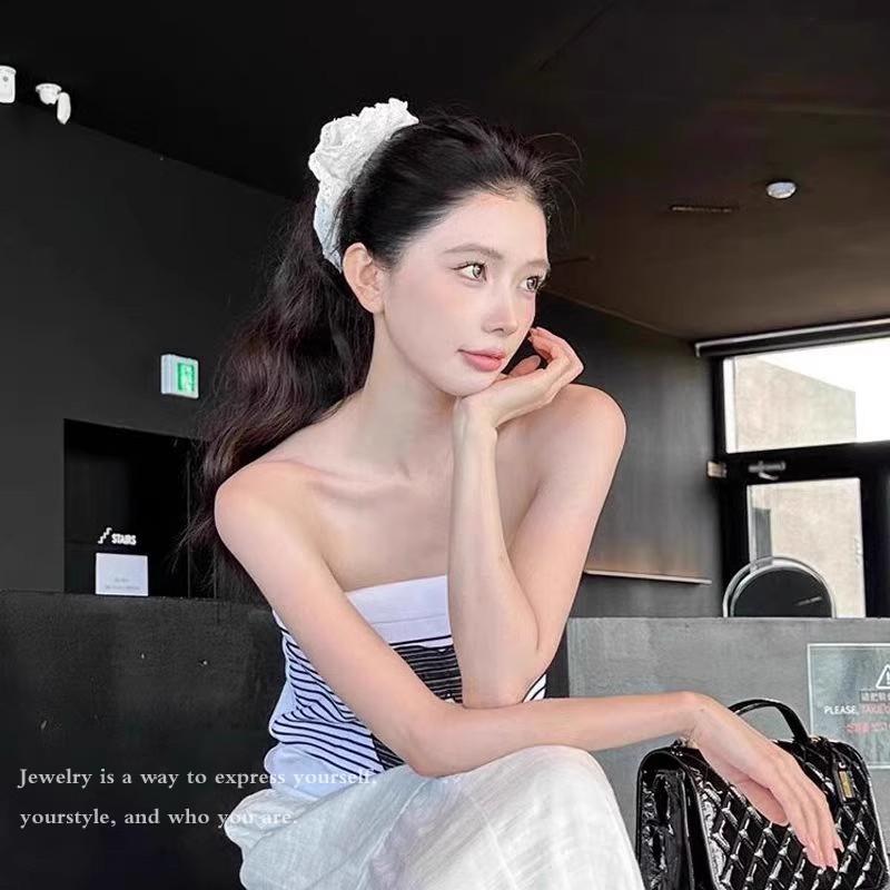 Elegant French Lace Hollow Wide Scrunchie Hair Band For Women Girls Sweet Hair Ornament Rubber Band Fashion Hair Accessories