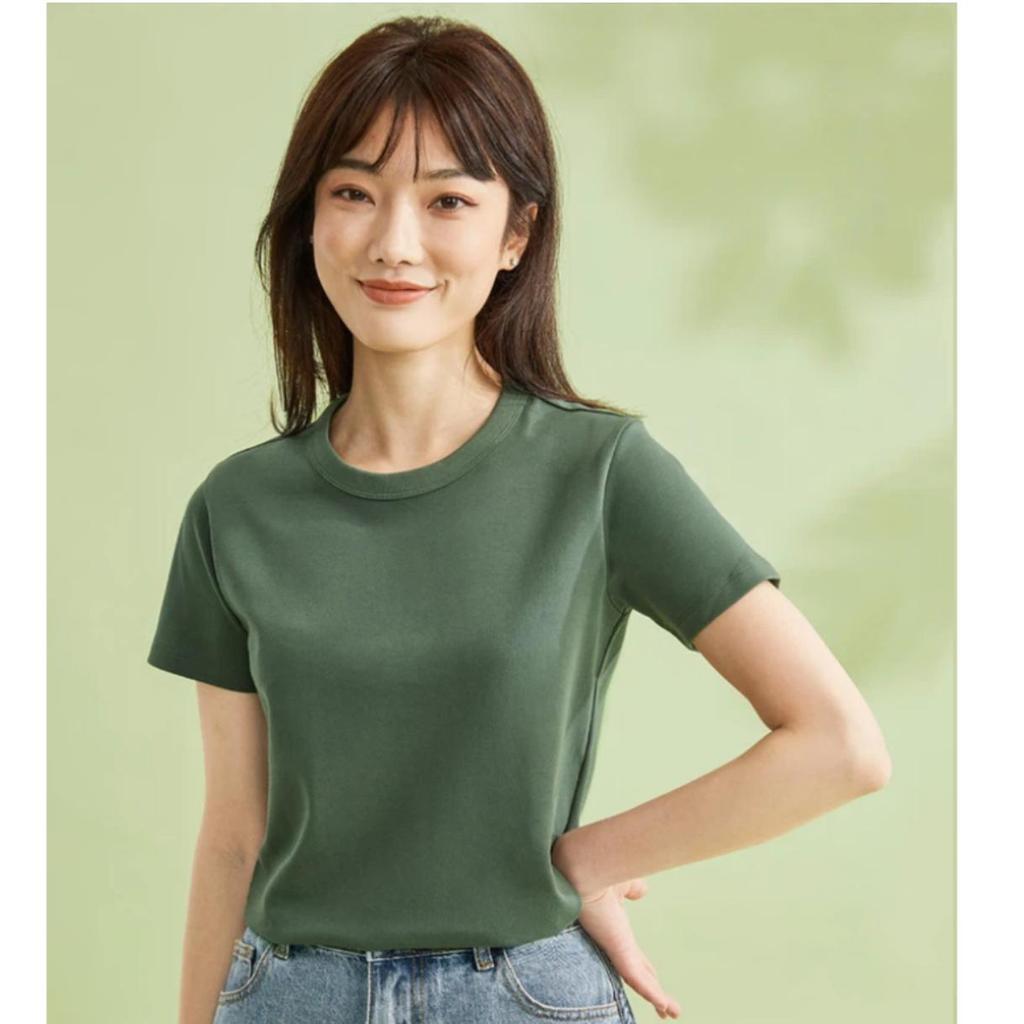 Giordano Women's Short-Sleeve T-Shirt, Pure Cotton Double-Sided Fabric, Skin-Friendly Breathable Basic Round Neck Top