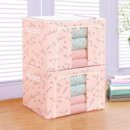 Coffre de rangement pliable en tissu avec cadre en acier et revêtement imitation lin imperméable