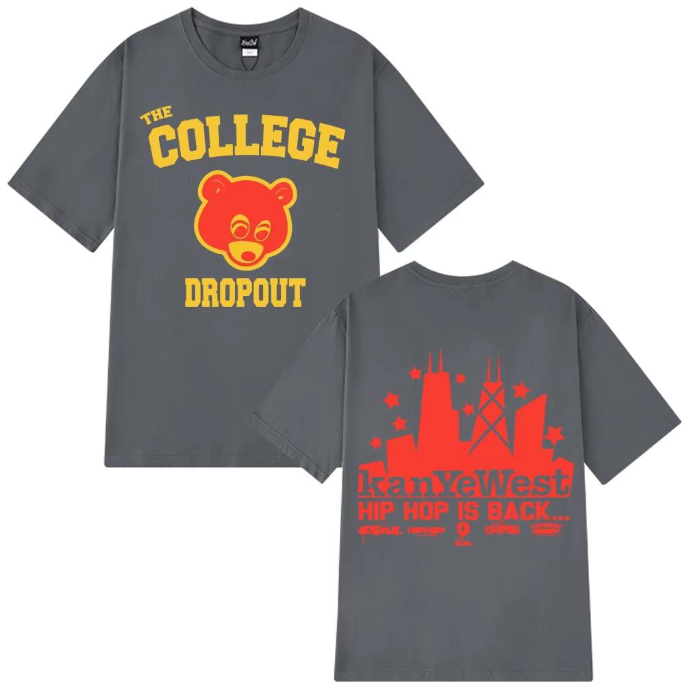 Kanye West College Dropout Koszulka Muzyczny Album Nadruk Harajuku Unisex Koszulki Unisex z Krótkim Rękawem Codzienne Hip Hop Streetwear Koszulki