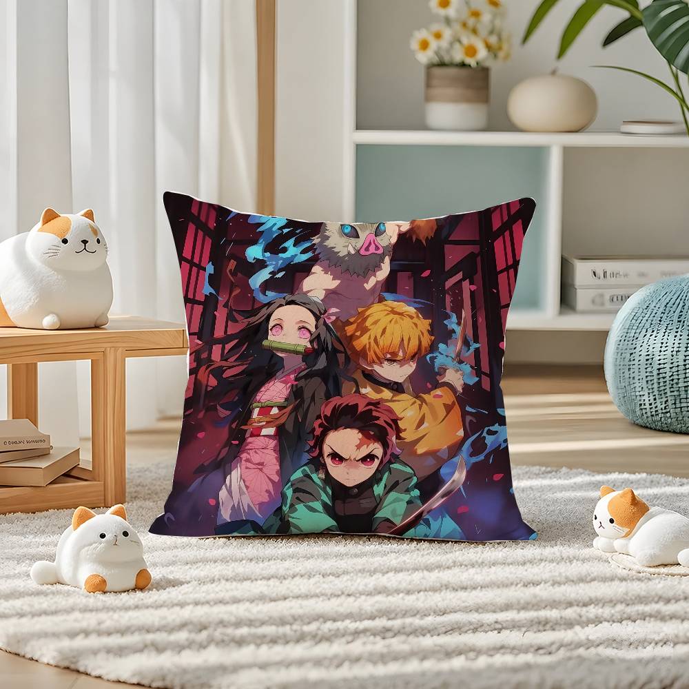 Demon Slayer Kamado Nezuko Anime Plush Pillow Cover Soft Short Plush Cushion Cover For Sofa Bedroom Home Decor Gift Decoration