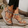 Modische Bohème-Sandalen mit Keilabsatz und Quasten für Damen Sommer 2025 Bedruckte geflochtene Gladiatorensandalen Damen Klobige Plateausandalen Sandalias Mujer