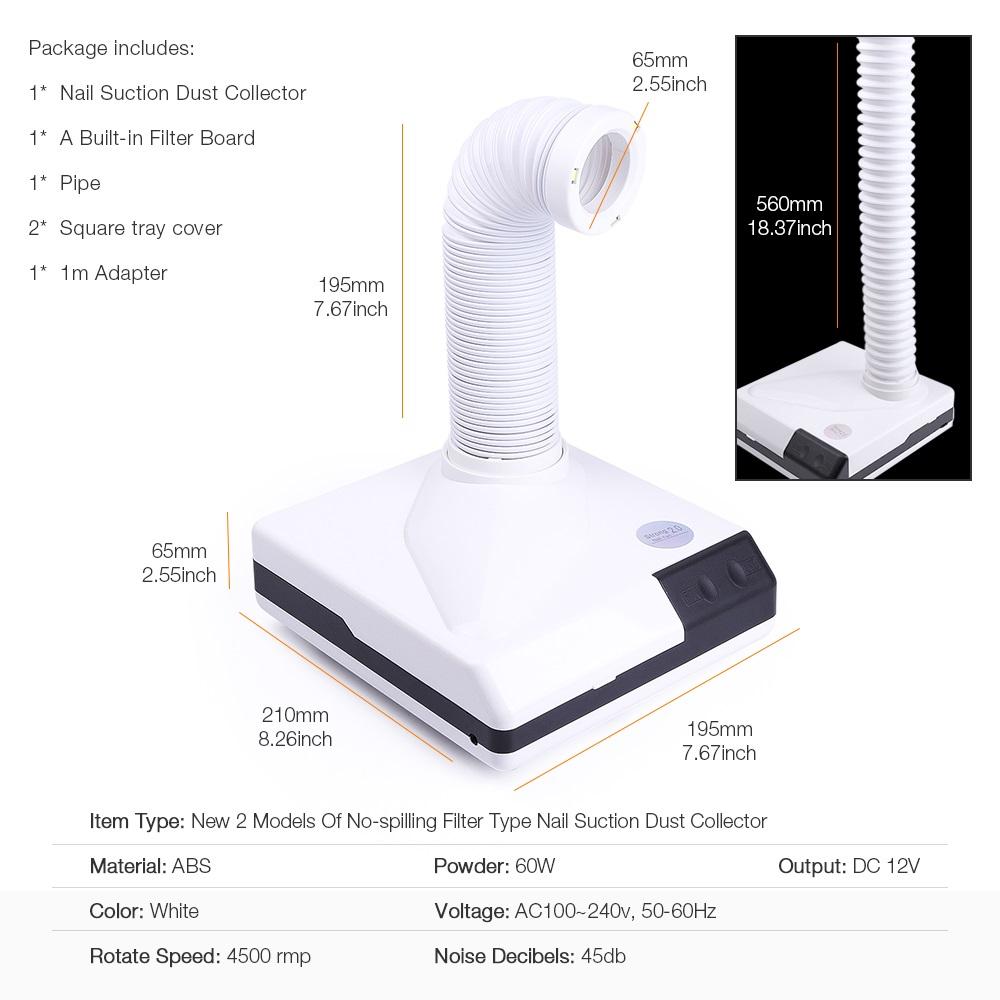 Foreverlily 60W Double Use Nail Dust Collector Retractable Elbow Design Nail Dust Extractor Fan Nail Vacuum Cleaner With Tube