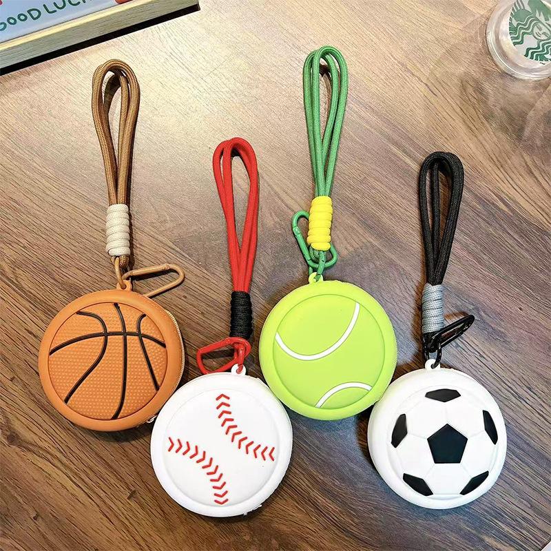 Cartoon Sporty Storage Bag Basketball Football Keychain Coin Purse Volleyball Baseball Key Ring Wallet Earphone Case