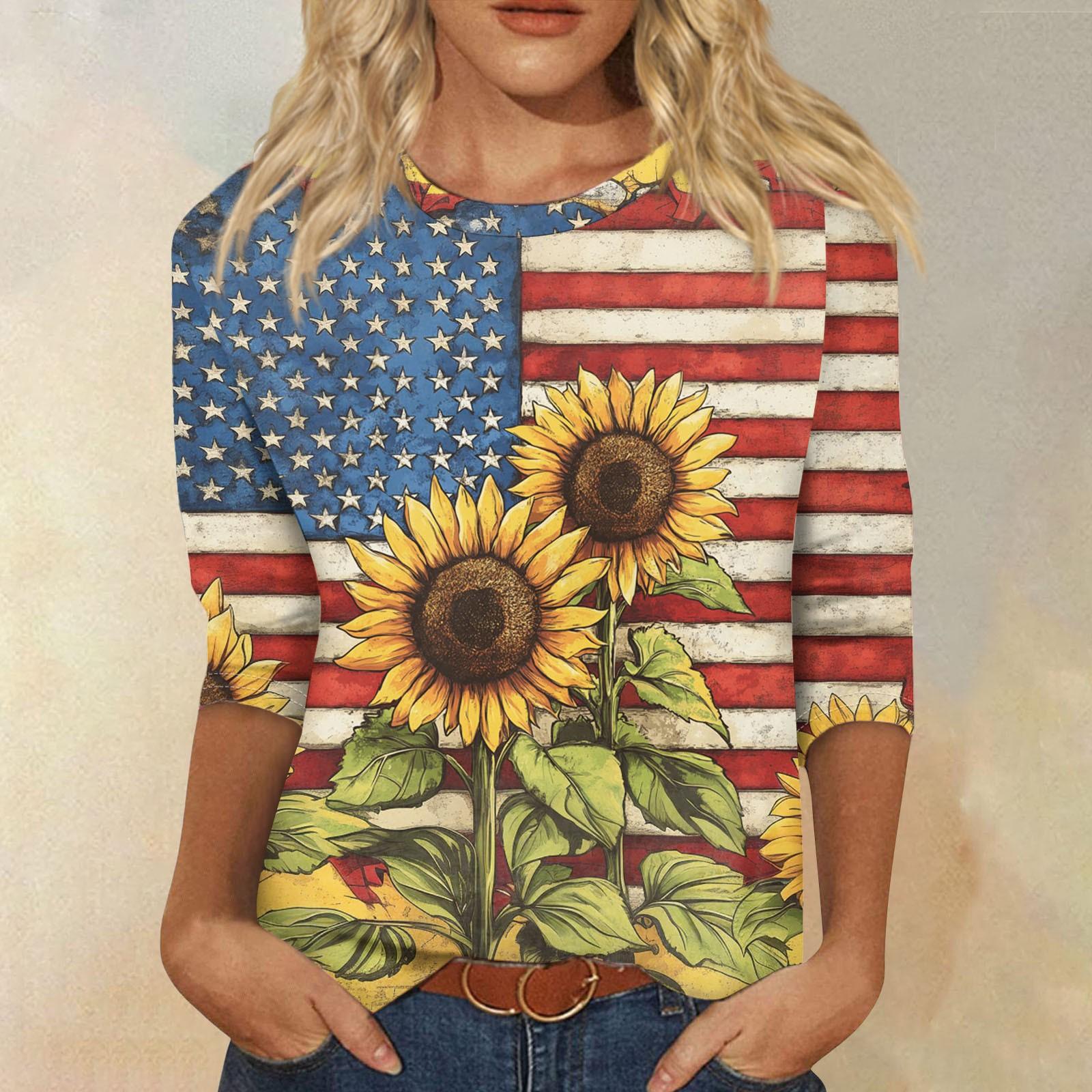 

Женская модная повседневная свободная футболка с круглым вырезом и рукавами 3/4 с принтом, женский топ XXL тёмно-синий