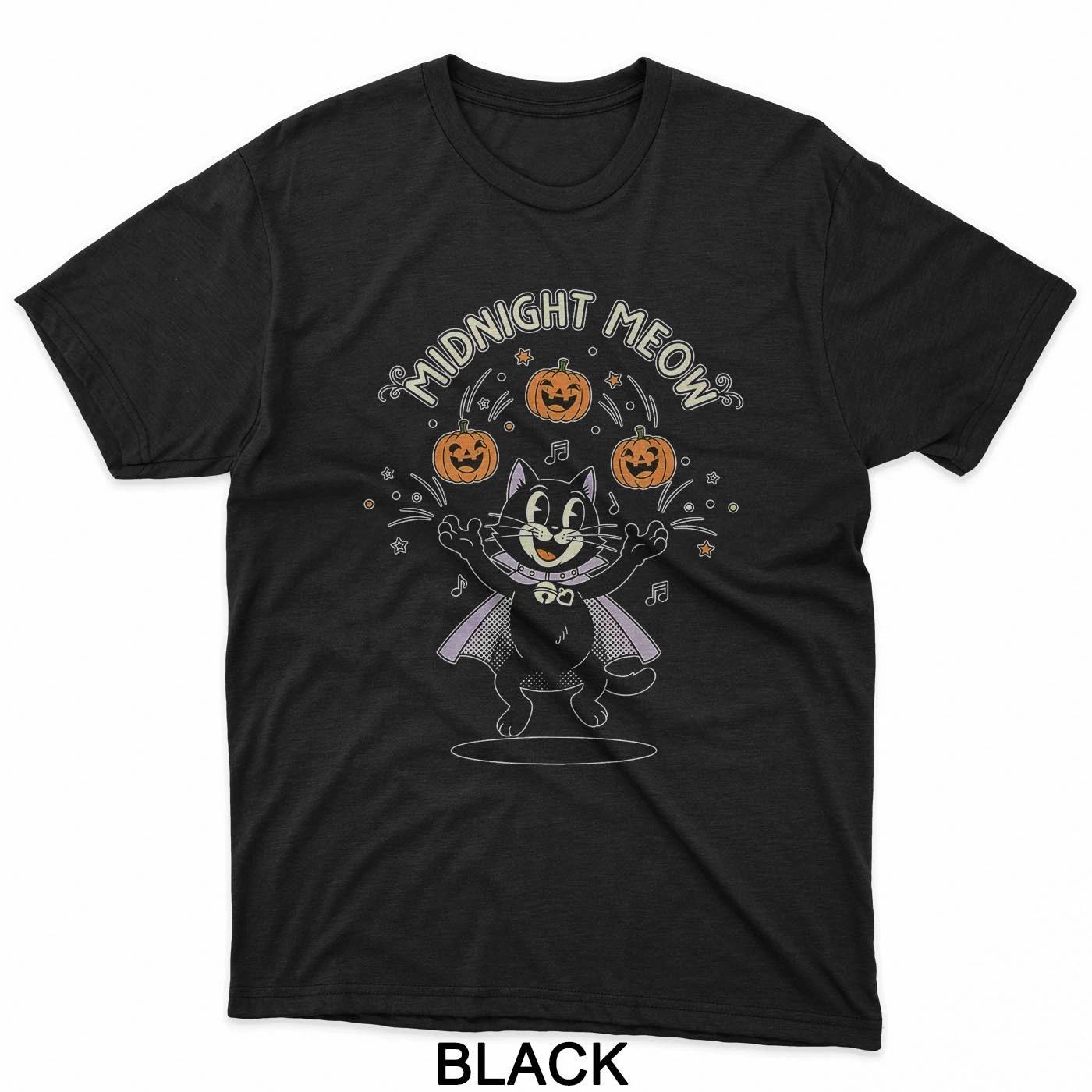 Midnight Meow Black Cat T-Shirt L