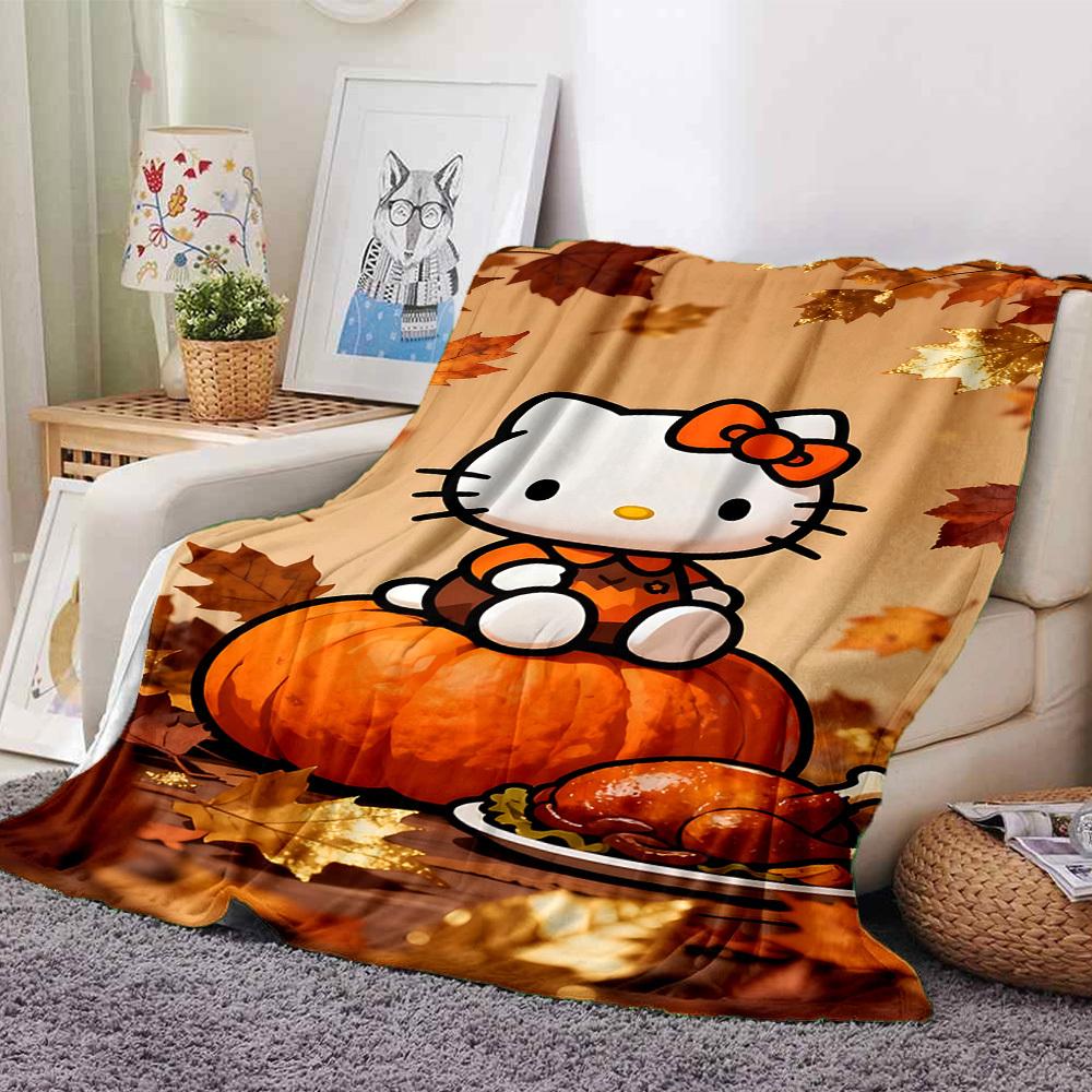 

1pc Hello Kitty Thanksgiving blanket Lightweight Flannel Throw for Sofa Bed Travel Camping Livingroom Office Couch Chair 80cmx120cm