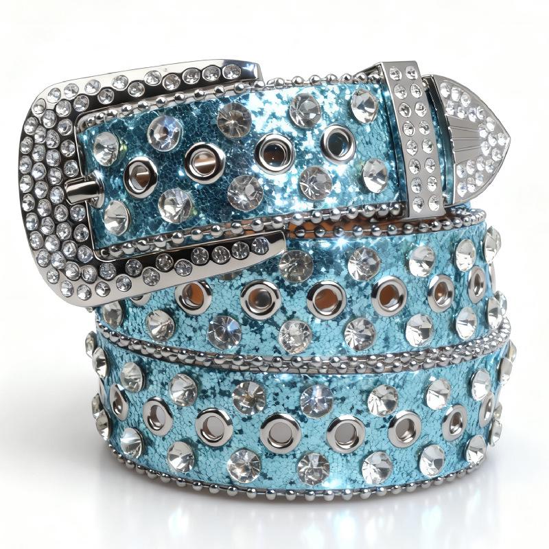 Women's Rhinestone Crystal Belt: Sparkling Diamond Leather Accessory