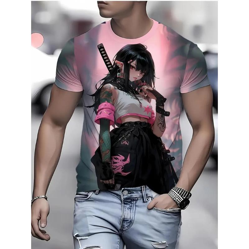 2026New Men's Cool Tattoo Girl Graphic T-Shirts Street Trend 3D Print Personality