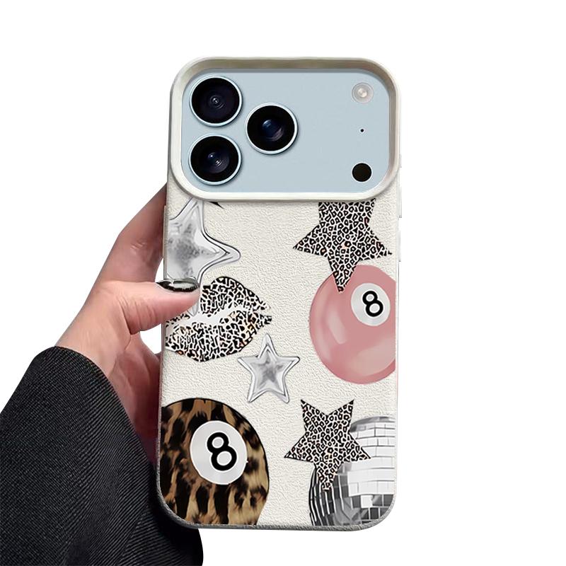 Vintage Leopard Print Stars Billiards Case For iPhone 17 Pro Max iPhone 16 Pro Max 15 14 13 12 11 16E Air Luxury Leather Texture Silicone Cover