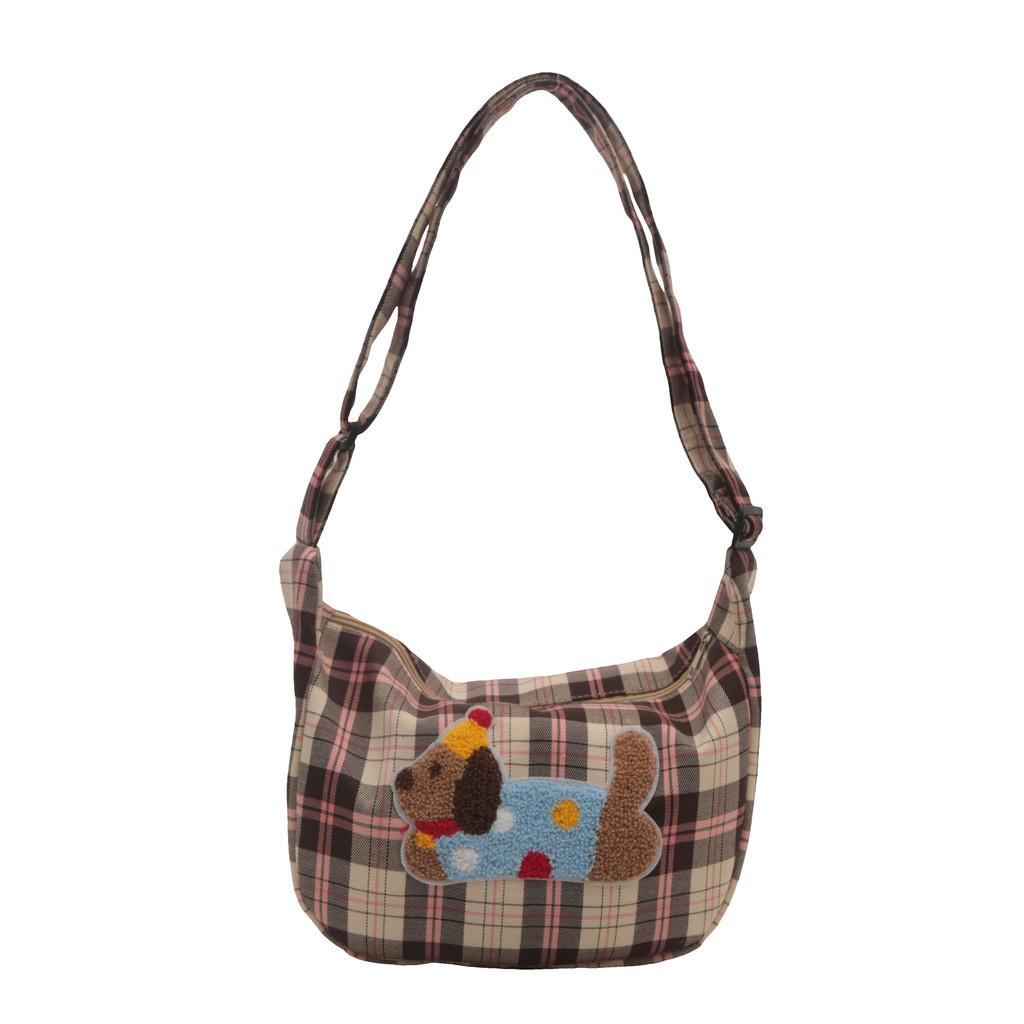 Chic Urban Minimalist Plaid Canvas Handbag Soft Shoulder Bag For Everyday Use In Three Colors