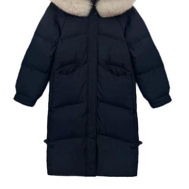 

Пальто средней длины с большим меховым воротником, 90% пух белой утки, новая зимняя куртка средней длины до колена L