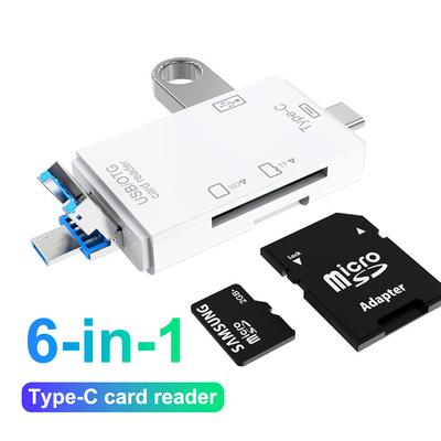 SD Card Reader 6 In 1 Micro USB Type C Portable Memory Card Reader for SD TF Cards Adapter with OTG Function for PC & Laptop & Smart Phones & Tablets
