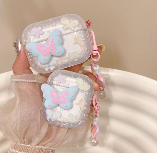 Oil painting wind green pink butterfly apple airpodspro1 wireless bluetooth headset case 1/1/1 generation headset cover pendant
