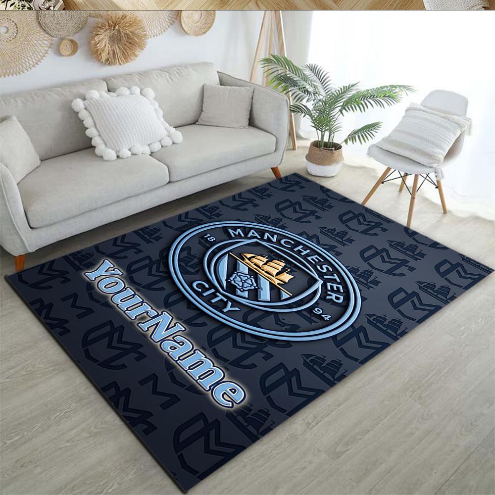 Manchester City Personalized Name Carpet Suitable for Bedrooms Balcony Playrooms Game Room Antislip Carpet Decorate Offices Wedding Party Gift