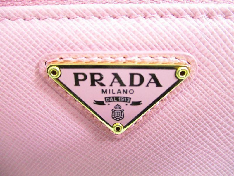 Authentic PRADA Pink Saffiano Triang Leather Round Zip Long Wallet #9968  Open Box