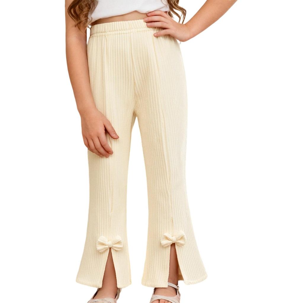 Gerippte Stretch-Hosen für Mädchen Elastischer Bund Lässige Hosen
