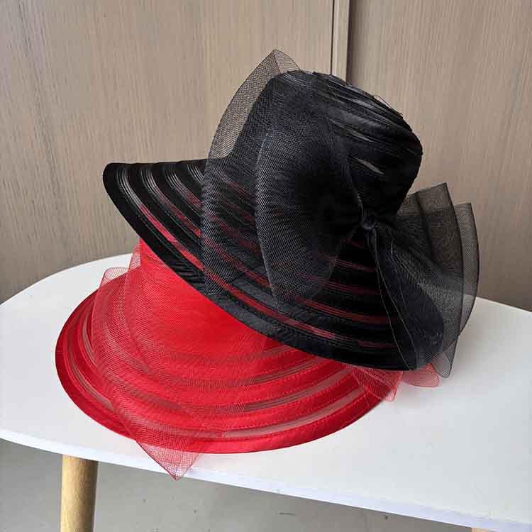 Fashion crystal cloth mesh top hat elegant bow sun hat women's summer beach sun hat