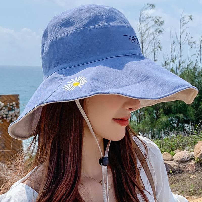 Daisy big brim bucket hat women's summer sunscreen sun hat travel casual versatile sunshade basin hat big edge