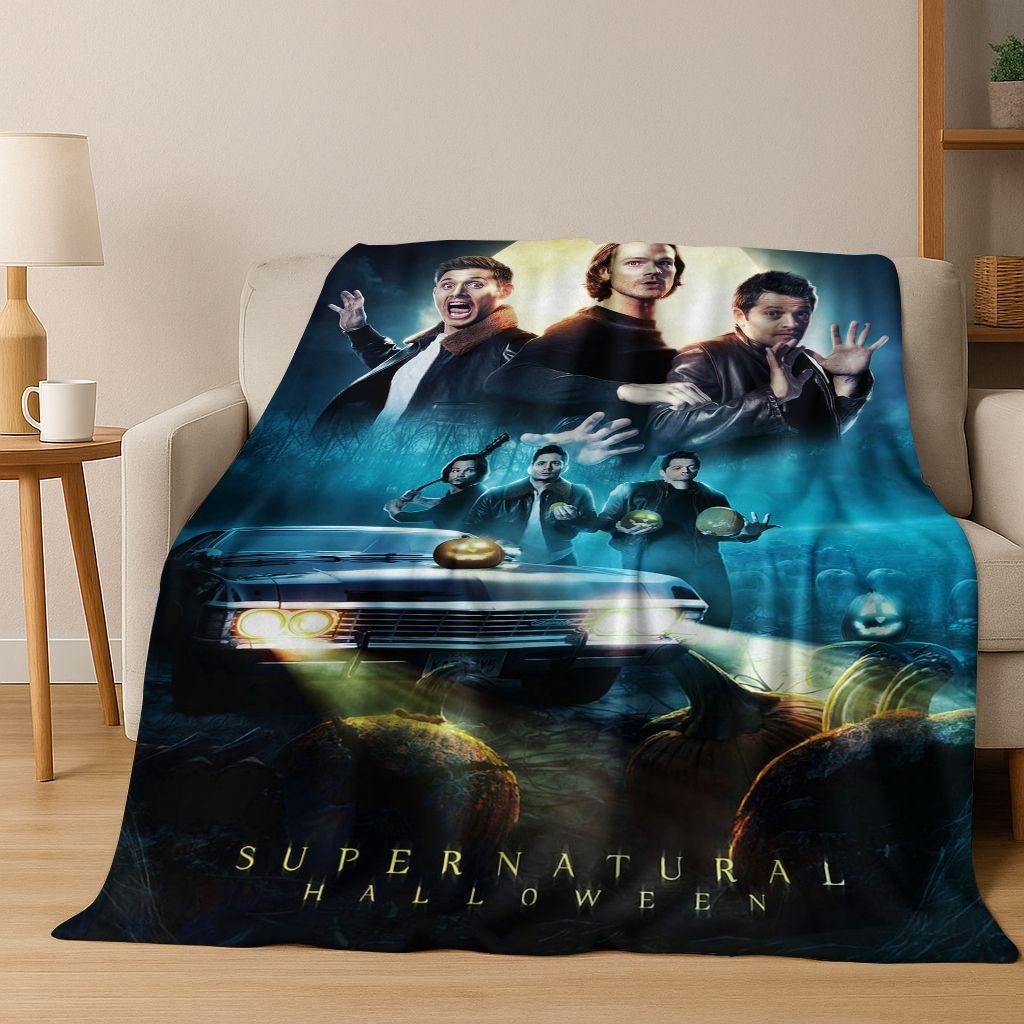 SPN Supernatural Dean Sam Winchester Castiel Flannel Blanket,Cozy Soft Throw Blanket for Home Bedroom Bed Sofa Cover Kids Gift