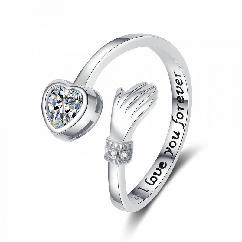 Engraved Diamond Love Hug Openable Couple Ring Set for Women - European & American Style Jewelry Adjustable