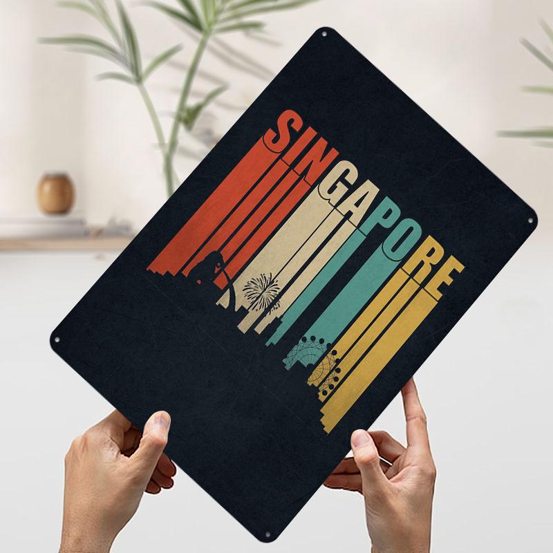

Singapore Skyline Retro Metal Poster Customized Wall Art Retro Vintage Tinplate Signs for Decoration At Home Decorations Decor 7.9x11.8In(20x30cm)
