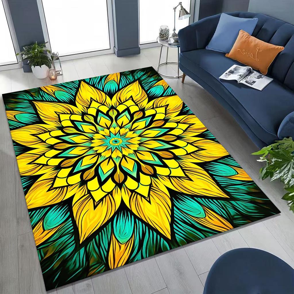 2026 Regenbogen Mandala Blume Chakren Yoga Bohemia Kunst Teppich für Schlafzimmer Wohnzimmer Sofa Zuhause Fußmatte Dekor, Kinder rutschfeste Bodenmatte