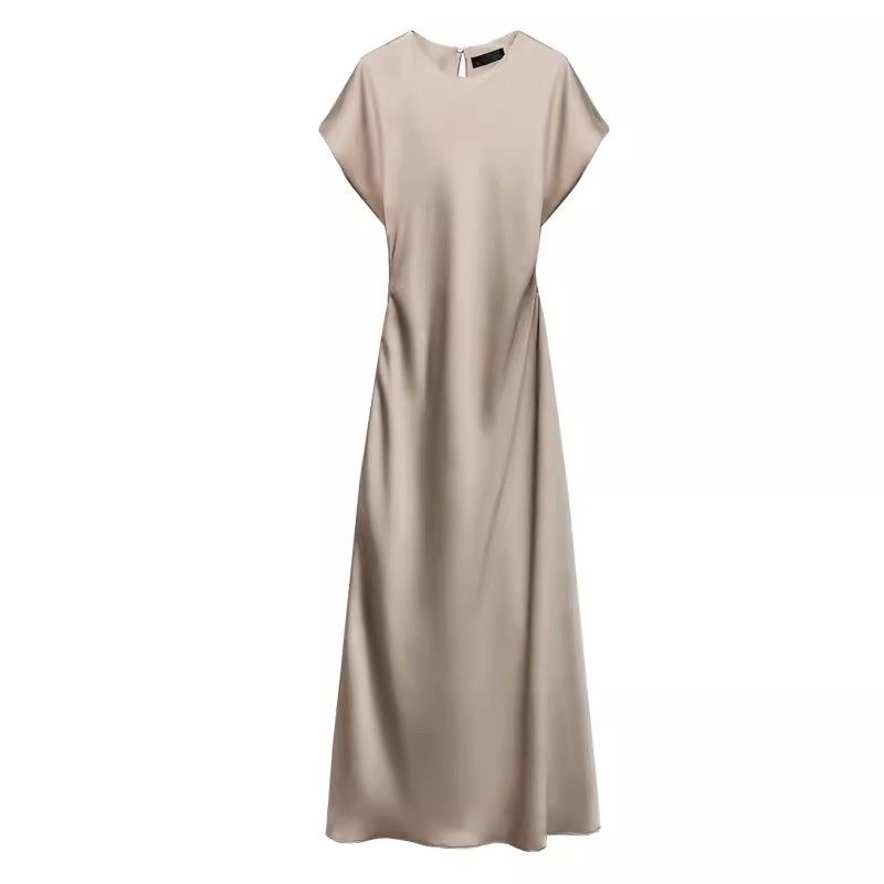 New Arrival Fancy Silk Satin Midi Skirt Dress Short Sleeve