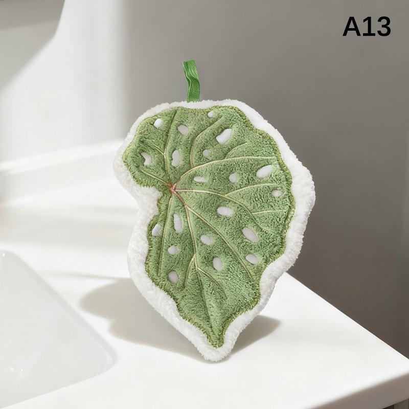 Hot Plant Leaves Hot Plant Cartoon Hand Towel Double-Layer Absorbent Thickened Quick Drying With Hanging Design Bathroom Kitchen