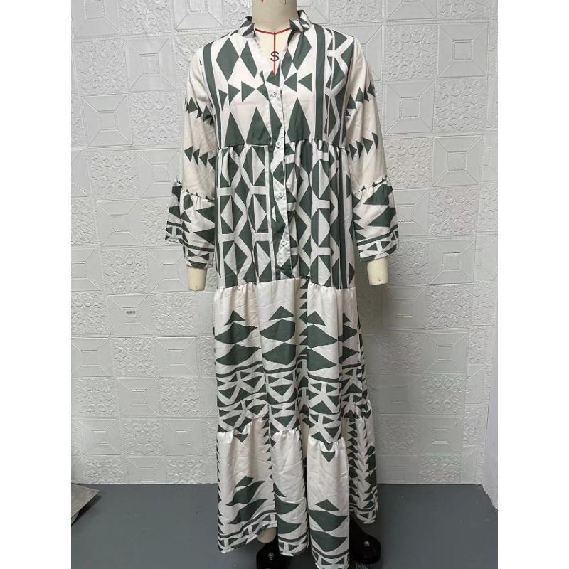 Women S Bohemian Printed Maxi Dress Plus Size Elegant Long Sleeve