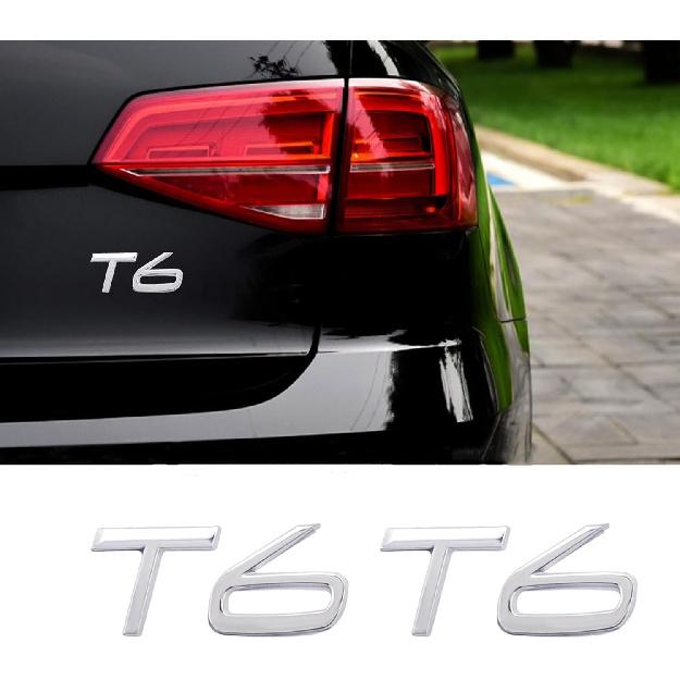 T6 Emblem 3D Metal Badge Car Hood Truck Door Side Fender Rear Trunk Emblem Sticker Decals for Volvo XC60 S60 V60 Polester (Silver)