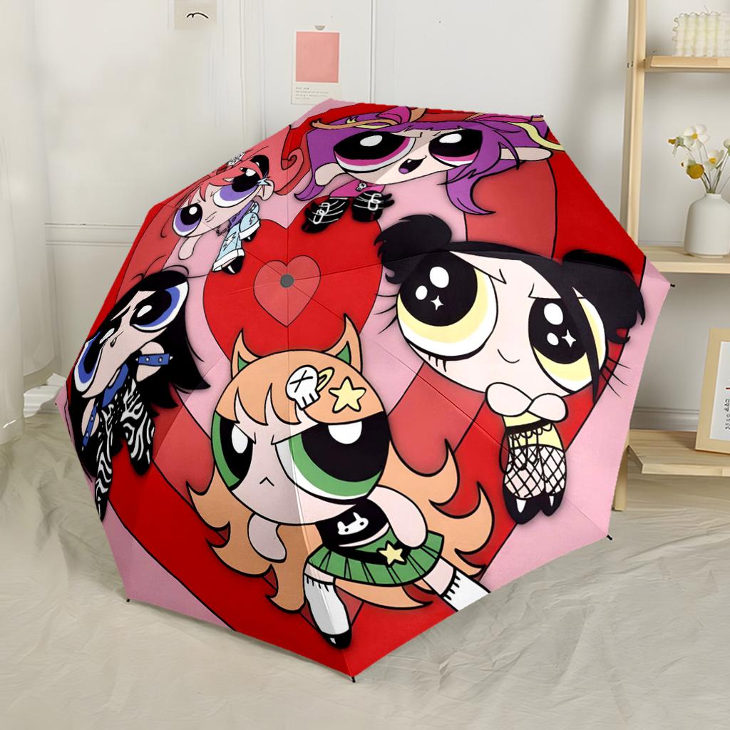 Powerpuff Girls Adventure Outdoor Automatic Umbrella Compact 8-Rib Lightweight Foldable Design for Outdoor Daily Use Stylish Accessory