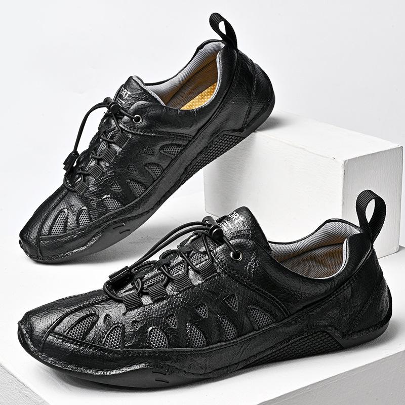 Large size sports and leisure shoes leather surface breathable Doudou shoes soft sole outdoor driving shoes