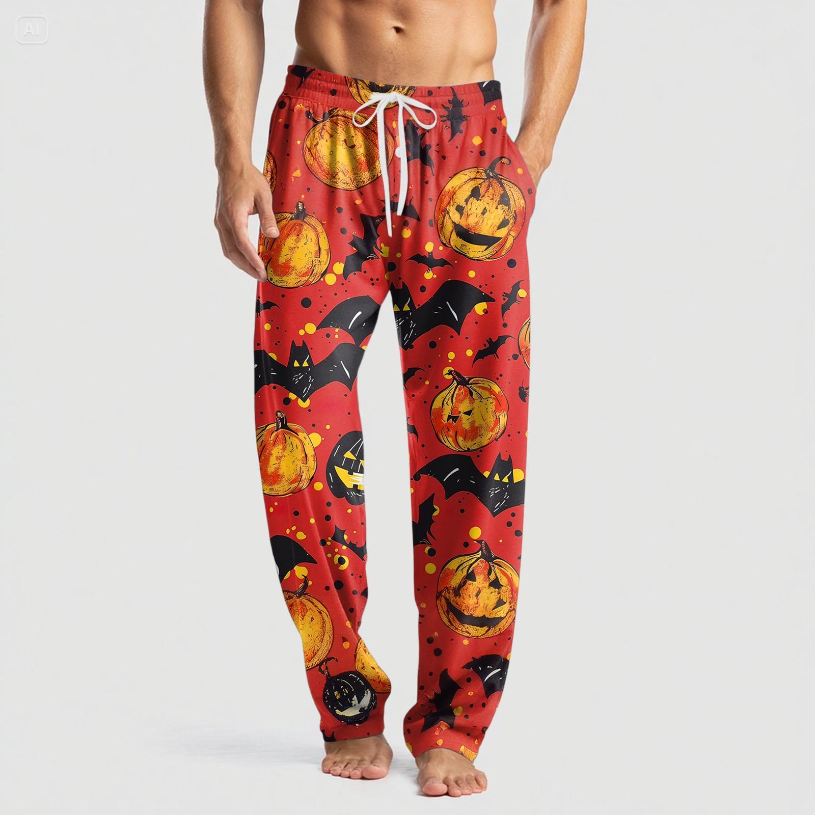 

Мужские вязаные повседневные брюки с карманом и принтом на Хэллоуин, пижамные брюки XXL