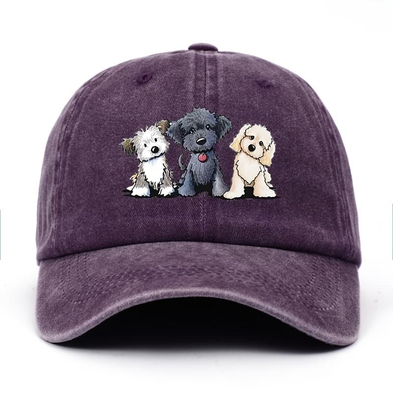 

Three cartoon puppy pattern printed baseball cap - cute and funny retro style baseball cap for dog lovers