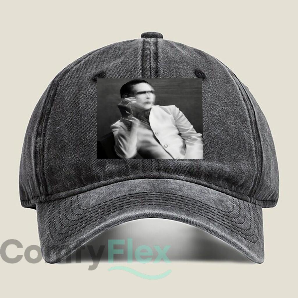 Monochrome Stylized Portrait Graphic Unisex Washed Baseball Cap Distressed Denim Hats Classic Outdoor Run