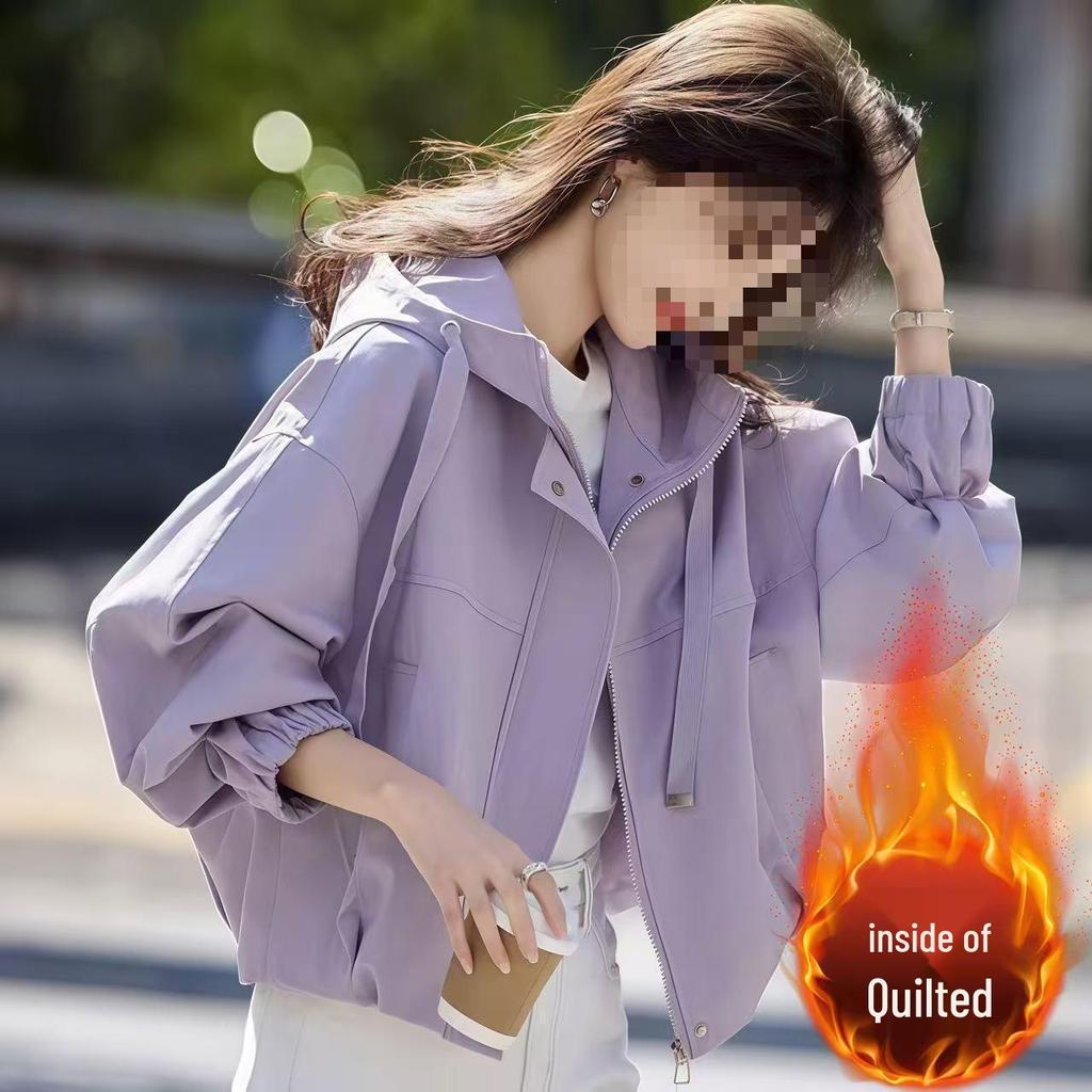 Petite Loose Hooded Jacket - Spring & Autumn 2025 Casual Trench for Back-to-School Season