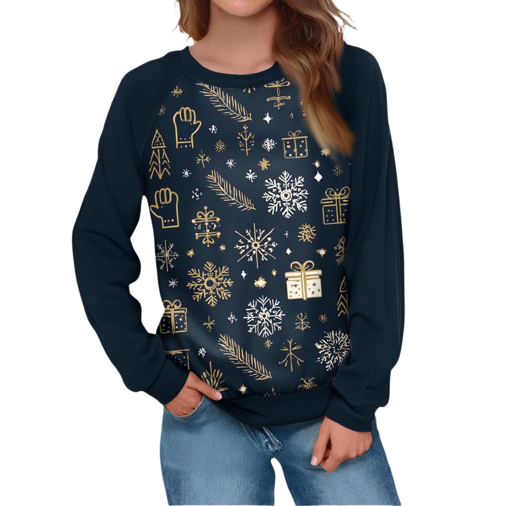 Women's Fashion Casual Long Sleeve Christmas Printed  Neck Sweatshirt Top