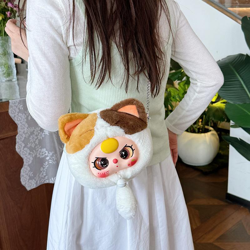 Super Cute Cartoon Lucky Cat Big Head Doll Toy Bag Cure Cute Cute Plush Baby Bag Messenger Bag