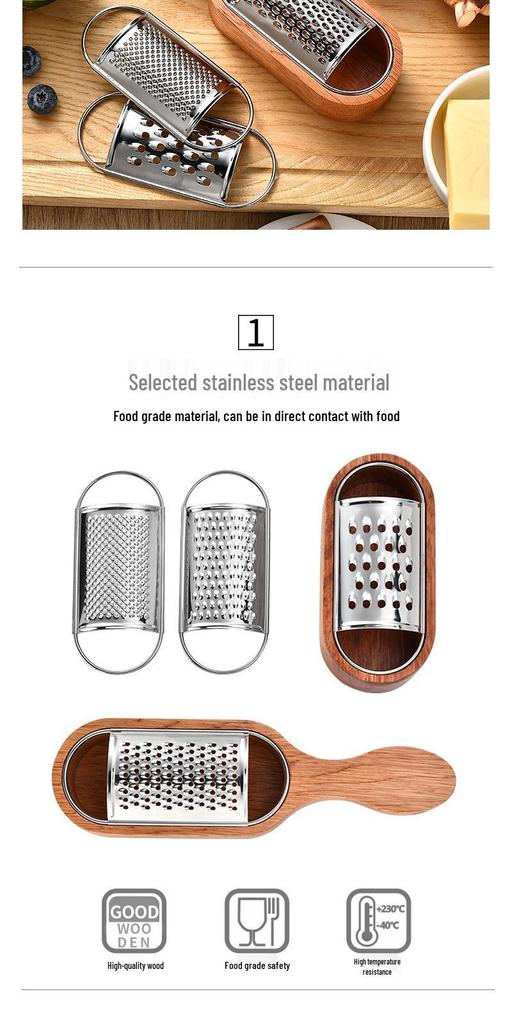 Begonia Wood & Stainless Steel Cheese and Vegetable Shredder with Storage