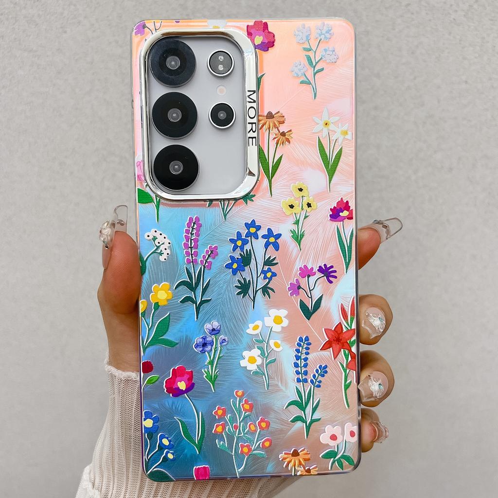 New Electroplated Laser for Apple 16E Mobile Phone Case 15promax Small Floral for Samsung S25Ultra