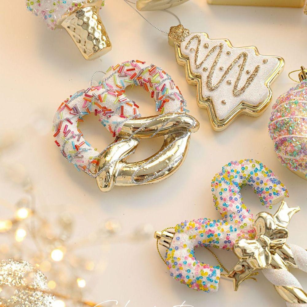 Shiny Gold Christmas Tree Pendant Cane Candy Xmas Tree Pendant  Kid Gift