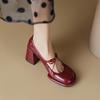 Vintage Patent Leather Mary Jane Shoes Women's Pump 2026 Spring Woman Bowcknot New Coarse Heel Club High Heels Shoes
