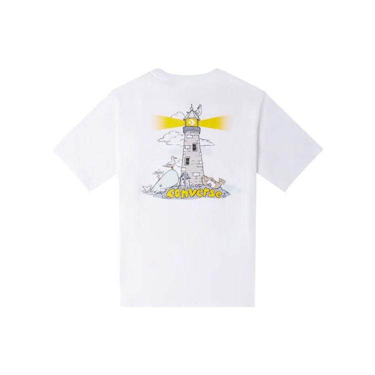 

Converse Lighthouse Print Crew Neck Футболка с короткими рукавами Мужские топы Белые 10024760-A02
